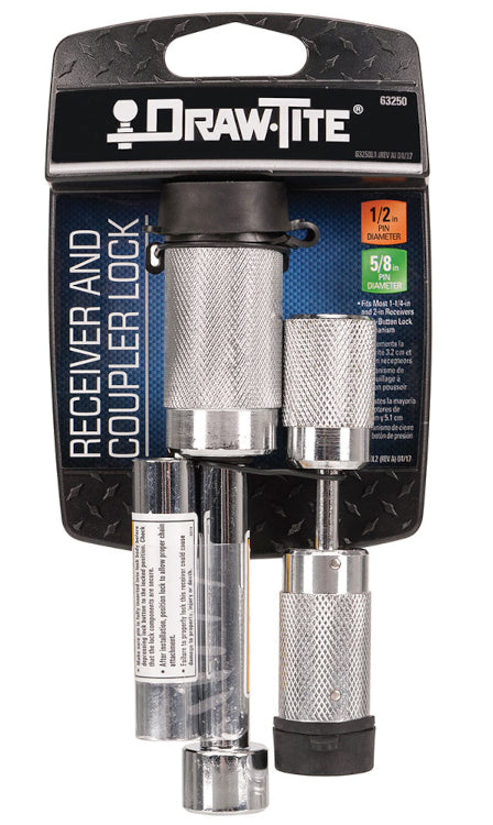 Draw-Tite - 2" Hitch Receiver Lock - 5/8" Pin Diameter Coupler Combo Set - 63250 - image 2