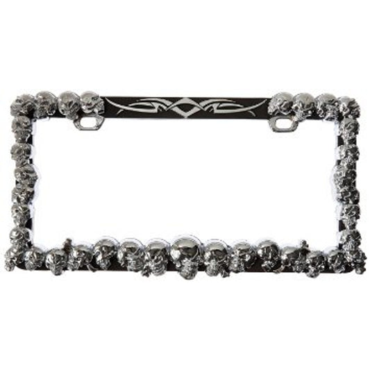 Pilot Automotive - License Frame - Multiple Mini Skulls - Chrome Plated - image 1