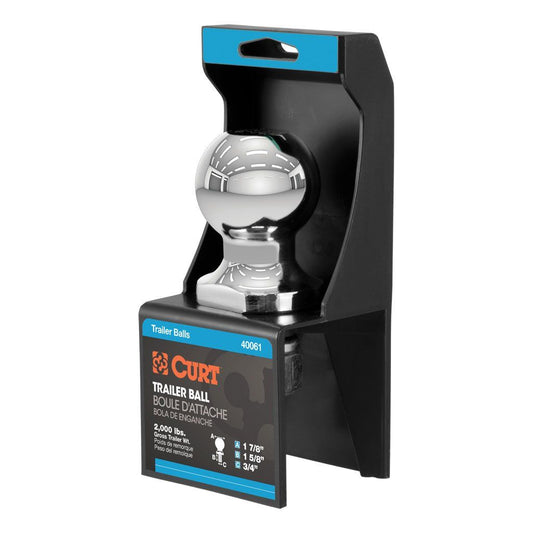 Curt - Trailer Ball - 1 7/8 Inch - 40061 - (3/4" x 1-5/8" Shank, 2,000 lbs., Chrome, Packaged) - image 1