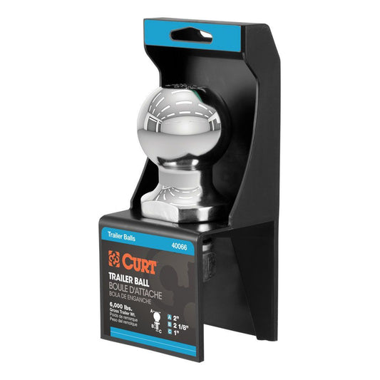 Curt - Trailer Ball - 2 Inch - 40066 - (1" x 2-1/8" Shank, 6,000 lbs., Chrome, Packaged) - image 1