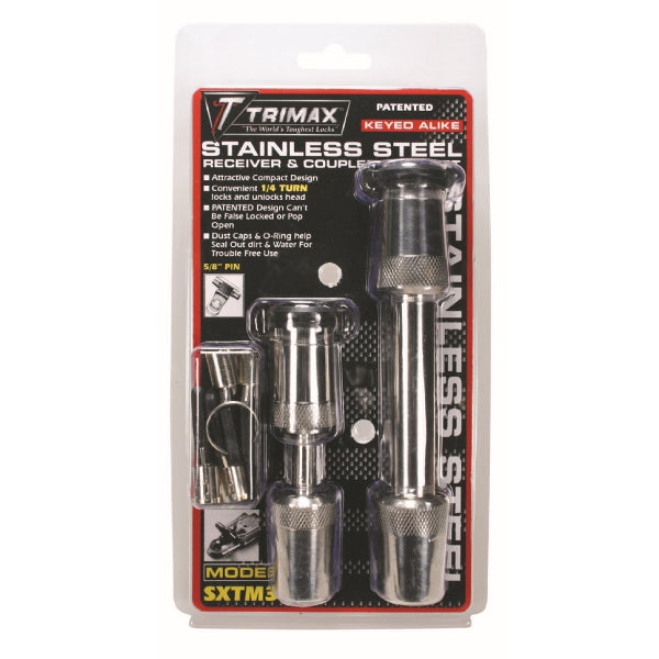 Trimax - Hitch Receiver Lock and Coupler - Stainless Steel - Receiver lock: 5/8" Dia. 2-3/4" Span; Coupler lock: 7/8" Span - image 1