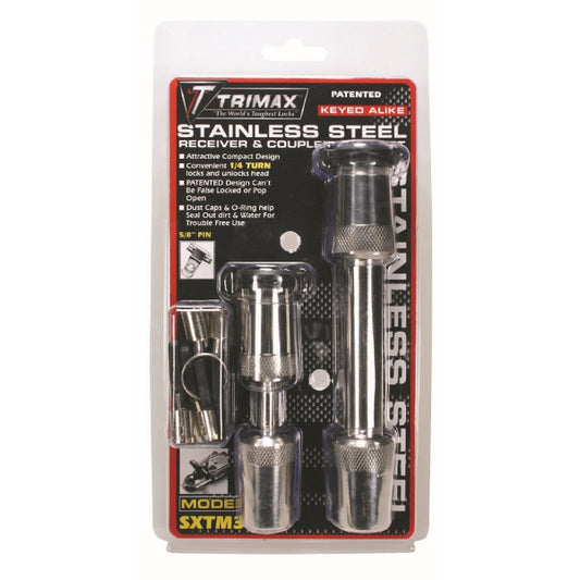 Trimax - Hitch Receiver Lock and Coupler - Stainless Steel - Receiver lock: 5/8" Dia. 2-3/4" Span; Coupler lock: 7/8" Span - image 1