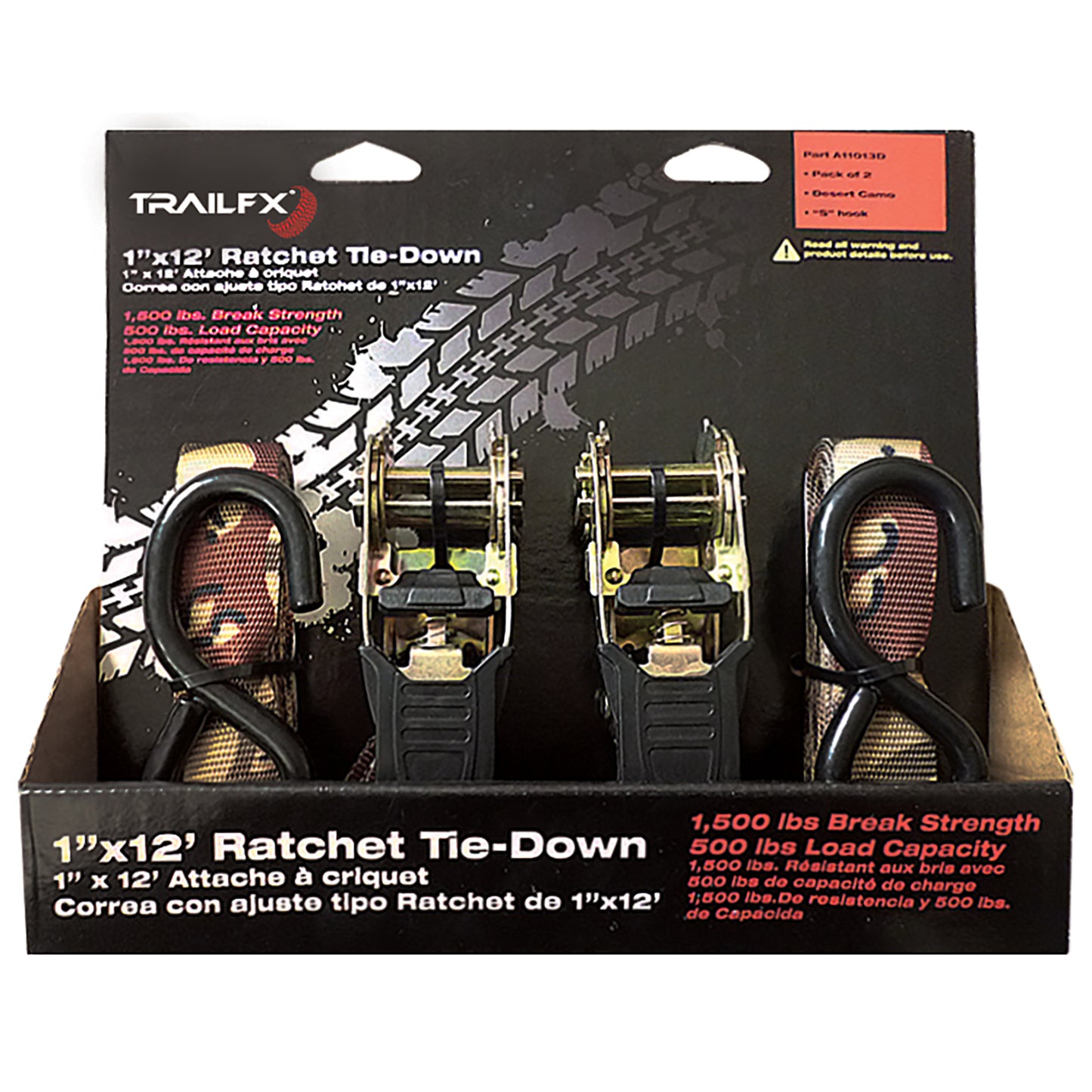 Trail FX - Tie Down Strap - Ratcheting - 1" Wide - 12 ft. - S Hook - A11013D (2 pack) - image 1