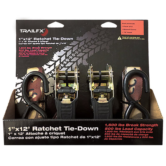 Trail FX - Tie Down Strap - Ratcheting - 1" Wide - 12 ft. - S Hook - A11013D (2 pack) - image 1