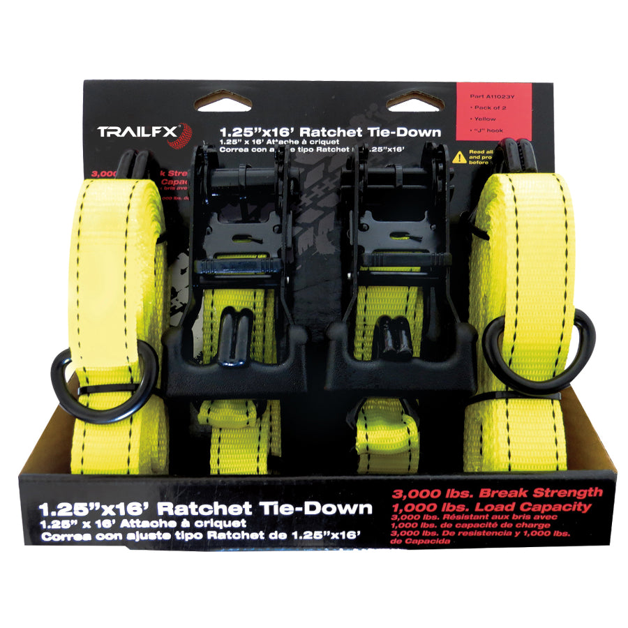 Trail FX - Tie Down Strap - Ratcheting - 1 1/4" Wide - 16 ft. - J Hook - A11023Y (2 pack) - image 1