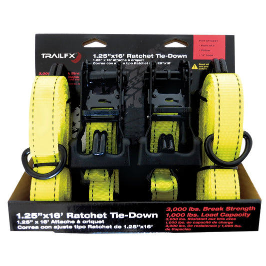 Trail FX - Tie Down Strap - Ratcheting - 1 1/4" Wide - 16 ft. - J Hook - A11023Y (2 pack) - image 1