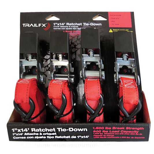 Trail FX - Tie Down Strap - Ratcheting - 1" Wide - 14 ft. - S Hook - A11033R (4 pack) - image 1