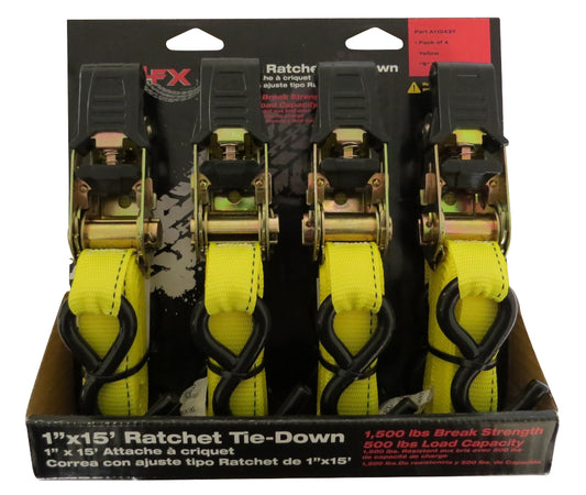 Trail FX - Tie Down Strap - Ratcheting - 1" Wide - 15 ft. - S Hook - A11043Y (4 pack) - image 1