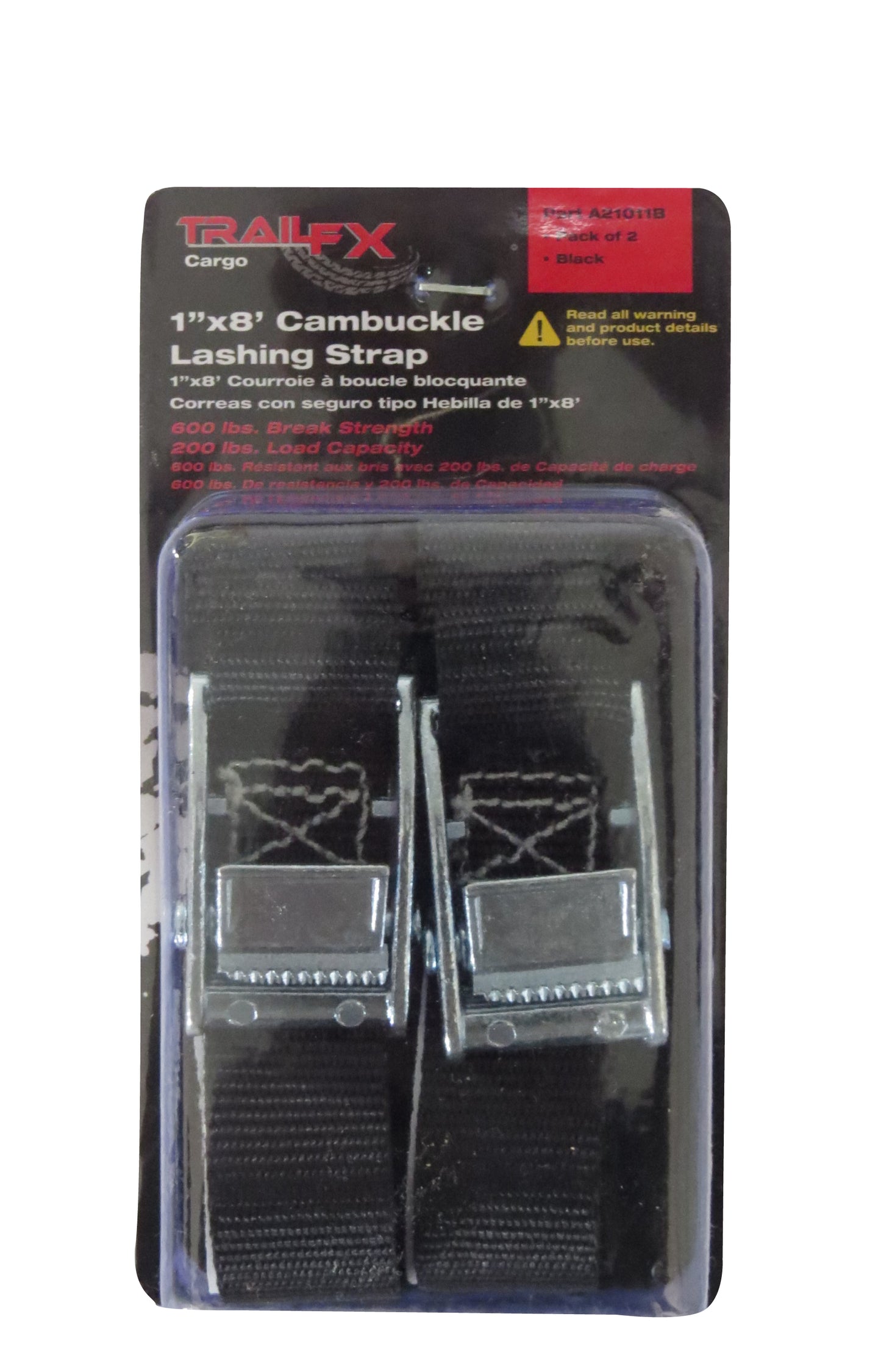 Trail FX - Tie Down Strap - Cam Buckle - 1" Wide - 8 ft. - No Hook - A21011B (2 pack) - image 1